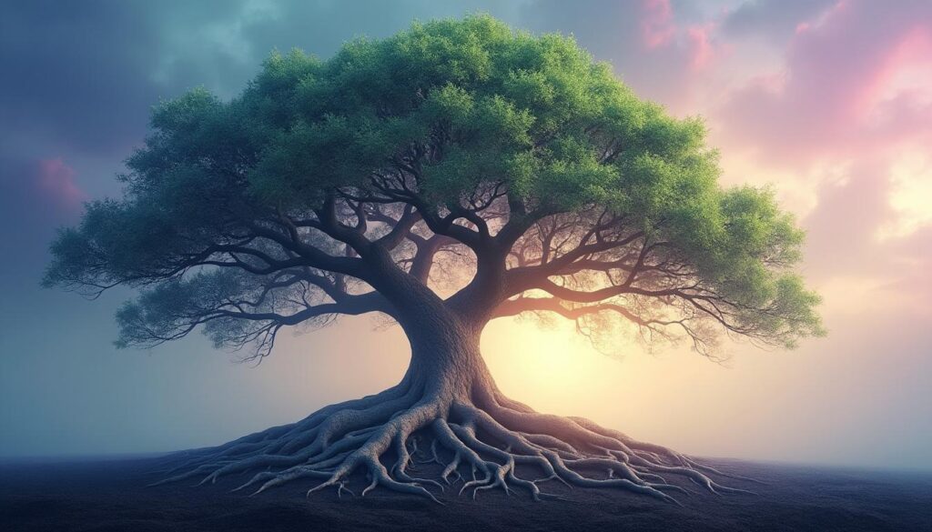découvrez la signification profonde de l'arbre de vie, symbole universel illustrant la connexion harmonieuse entre la terre et le ciel, un lien sacré dans de nombreuses cultures.